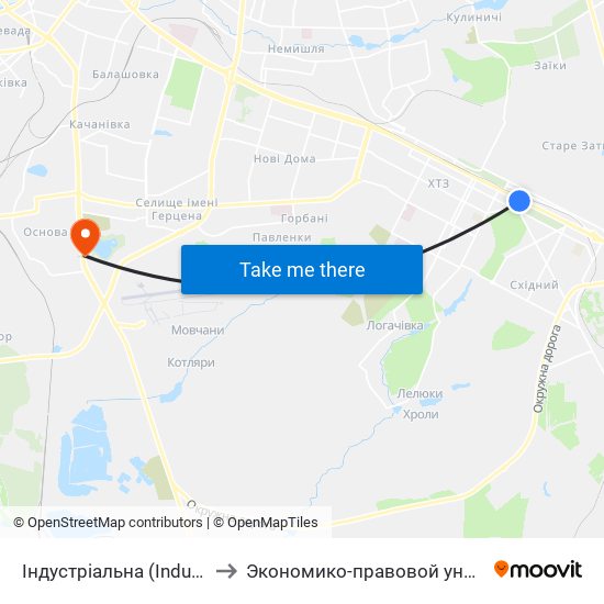 Індустріальна (Industrialna) to Экономико-правовой университет map