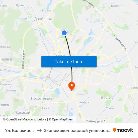 Ул. Балакирева to Экономико-правовой университет map