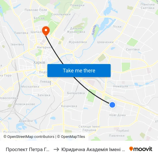 Проспект Петра Григоренка, 11 to Юридична Академiя Iменi Ярослава Мудрого map