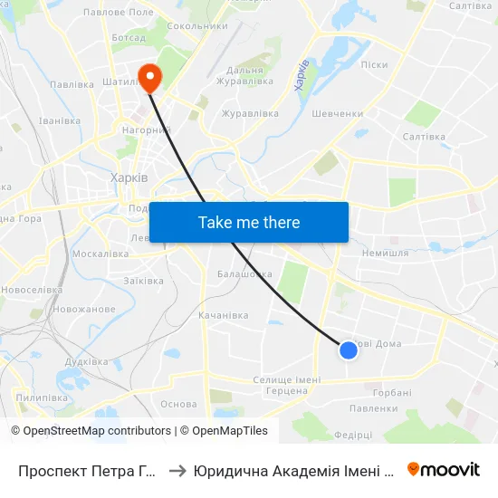 Проспект Петра Григоренка, 11 to Юридична Академiя Iменi Ярослава Мудрого map