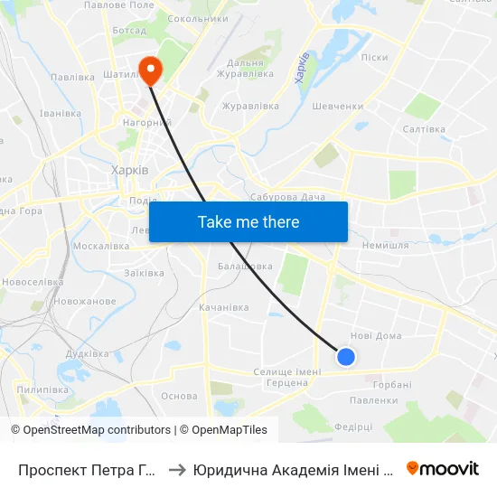 Проспект Петра Григоренка, 14 to Юридична Академiя Iменi Ярослава Мудрого map