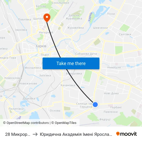 28 Микрорайон to Юридична Академiя Iменi Ярослава Мудрого map