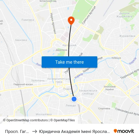 Просп. Гагаріна to Юридична Академiя Iменi Ярослава Мудрого map