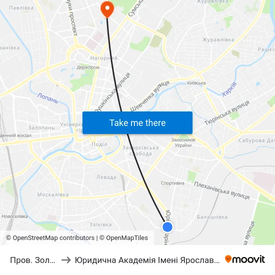 Пров. Золотий to Юридична Академiя Iменi Ярослава Мудрого map