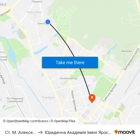 Ст. М. Алексеевская to Юридична Академiя Iменi Ярослава Мудрого map