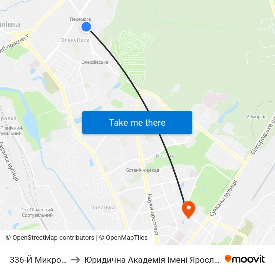 336-Й Микрорайон to Юридична Академiя Iменi Ярослава Мудрого map