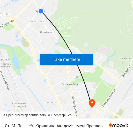 Ст. М. Победа to Юридична Академiя Iменi Ярослава Мудрого map