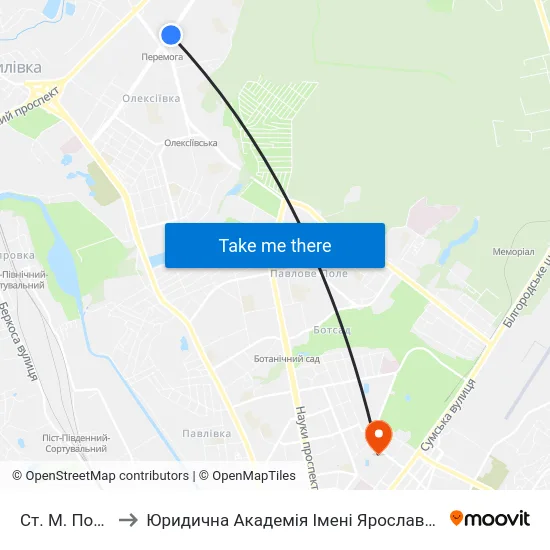 Ст. М. Победа to Юридична Академiя Iменi Ярослава Мудрого map