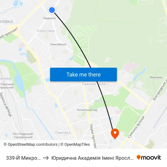 339-Й Микрорайон to Юридична Академiя Iменi Ярослава Мудрого map