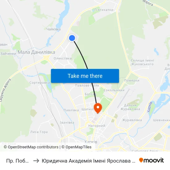 Пр. Победы to Юридична Академiя Iменi Ярослава Мудрого map