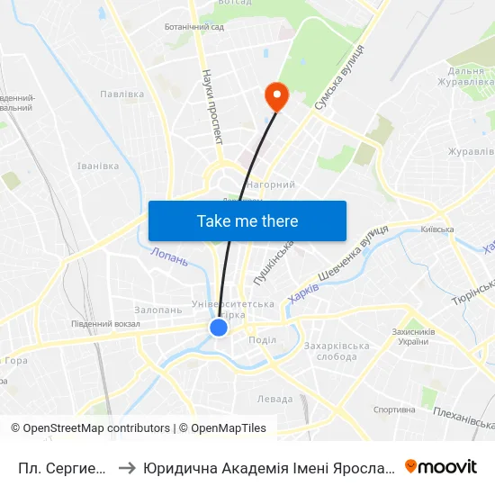 Пл. Сергиевская to Юридична Академiя Iменi Ярослава Мудрого map