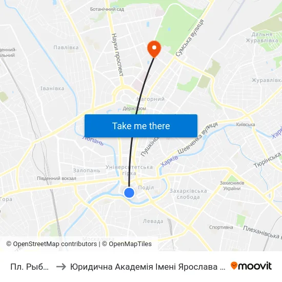 Пл. Рыбный to Юридична Академiя Iменi Ярослава Мудрого map