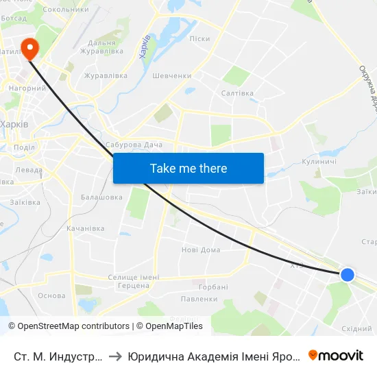 Ст. М. Индустриальная to Юридична Академiя Iменi Ярослава Мудрого map