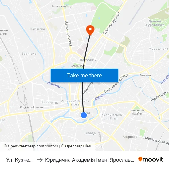 Ул. Кузнечная to Юридична Академiя Iменi Ярослава Мудрого map