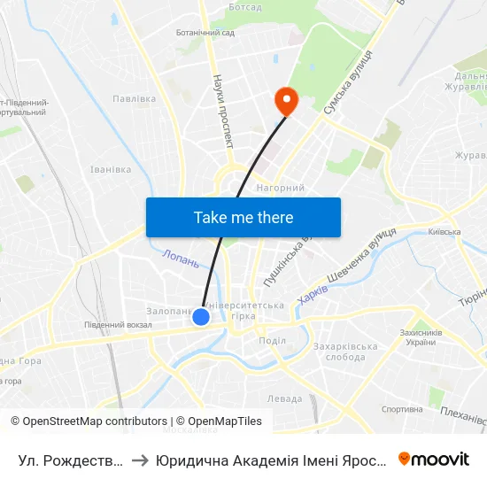 Ул. Рождественская to Юридична Академiя Iменi Ярослава Мудрого map