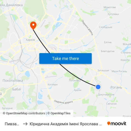 Пивзавод to Юридична Академiя Iменi Ярослава Мудрого map