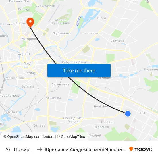 Ул. Пожарского to Юридична Академiя Iменi Ярослава Мудрого map