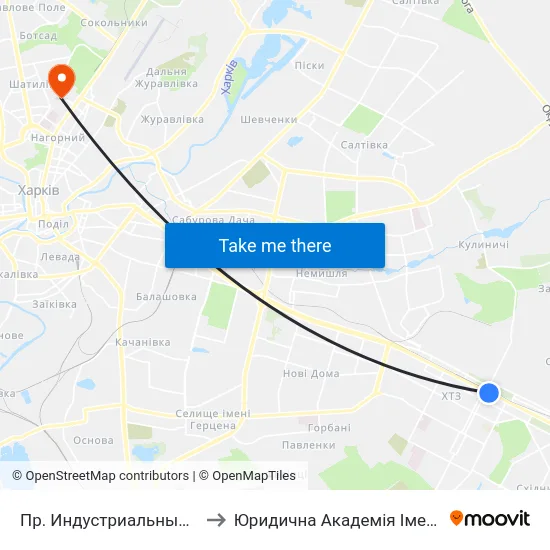 Пр. Индустриальный (По Требованию) to Юридична Академiя Iменi Ярослава Мудрого map