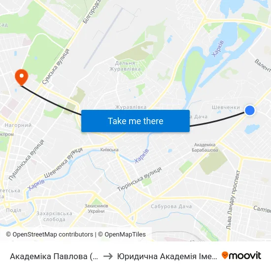 Академіка Павлова (Akademika Pavlova) to Юридична Академiя Iменi Ярослава Мудрого map