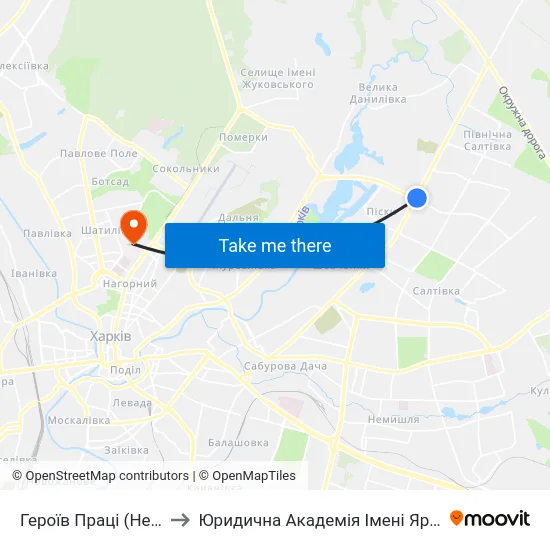 Героїв Праці (Heroiv Pratsi) to Юридична Академiя Iменi Ярослава Мудрого map