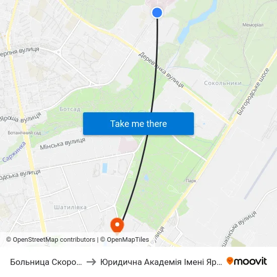 Больница Скорой Помощи to Юридична Академiя Iменi Ярослава Мудрого map