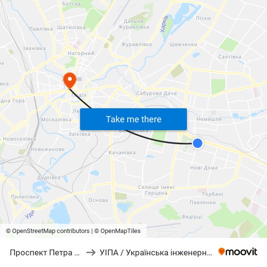 Проспект Петра Григоренка, 5/1 to УІПА / Українська інженерно-педагогічна академія map