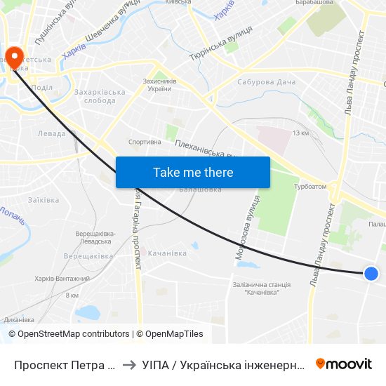 Проспект Петра Григоренка, 4б to УІПА / Українська інженерно-педагогічна академія map