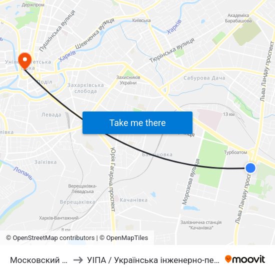 Московский Проспект to УІПА / Українська інженерно-педагогічна академія map