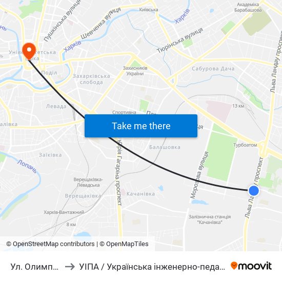 Ул. Олимпийская to УІПА / Українська інженерно-педагогічна академія map