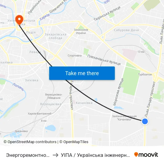 Энергоремонтное Предприятие to УІПА / Українська інженерно-педагогічна академія map