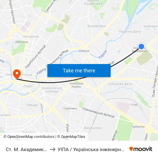 Ст. М. Академика Барабашова to УІПА / Українська інженерно-педагогічна академія map