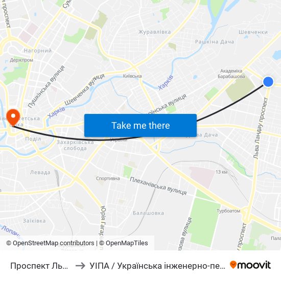 Проспект Льва Ландау to УІПА / Українська інженерно-педагогічна академія map
