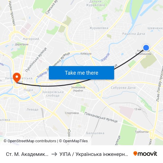 Ст. М. Академика Барабашова to УІПА / Українська інженерно-педагогічна академія map