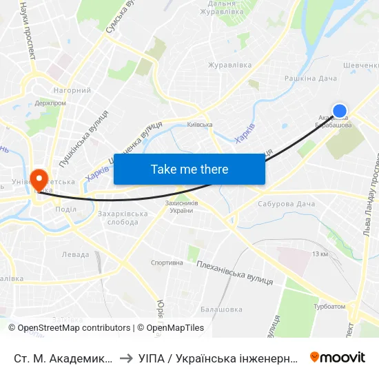 Ст. М. Академика Барабашова to УІПА / Українська інженерно-педагогічна академія map