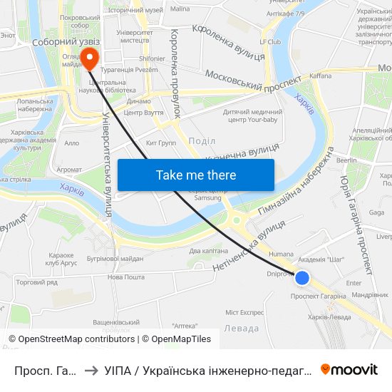 Просп. Гагаріна to УІПА / Українська інженерно-педагогічна академія map