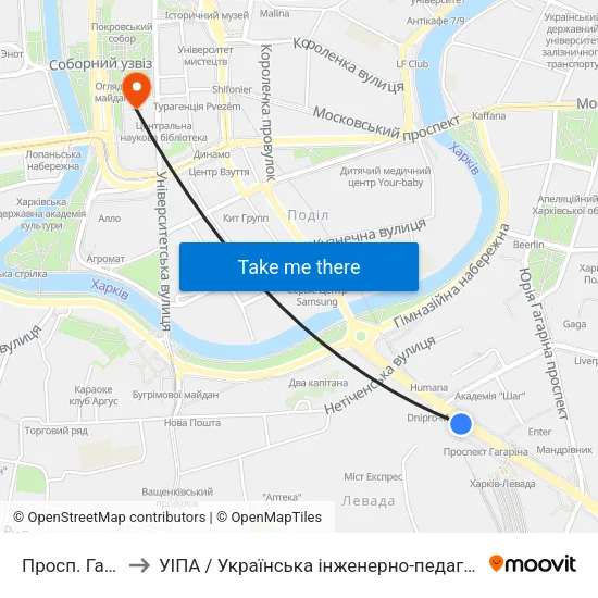 Просп. Гагаріна to УІПА / Українська інженерно-педагогічна академія map