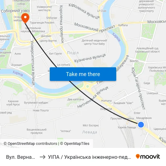 Вул. Вернадського to УІПА / Українська інженерно-педагогічна академія map