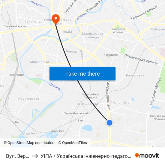 Вул. Зернова to УІПА / Українська інженерно-педагогічна академія map