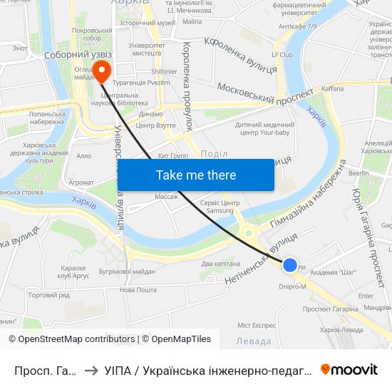 Просп. Гагаріна to УІПА / Українська інженерно-педагогічна академія map