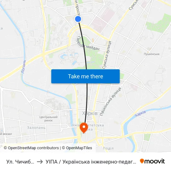 Ул. Чичибабина to УІПА / Українська інженерно-педагогічна академія map