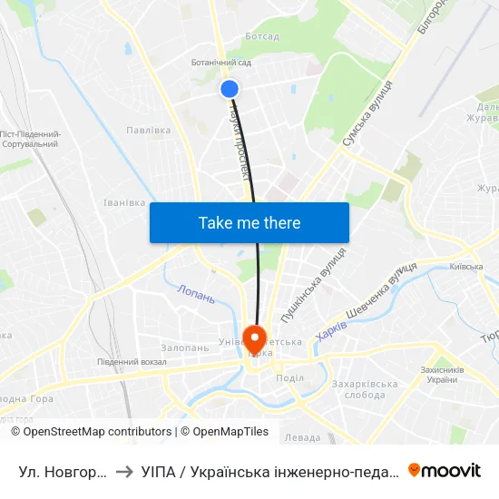 Ул. Новгородская to УІПА / Українська інженерно-педагогічна академія map
