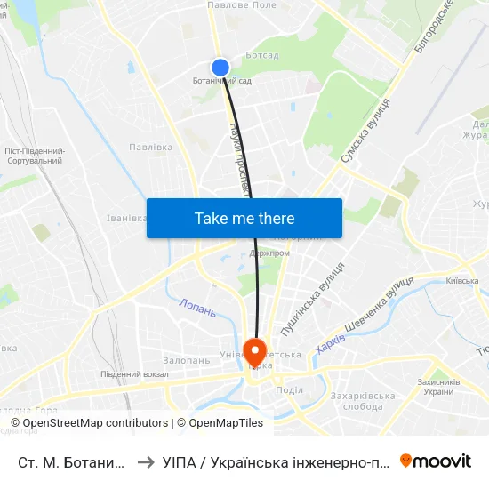 Ст. М. Ботанический Сад to УІПА / Українська інженерно-педагогічна академія map