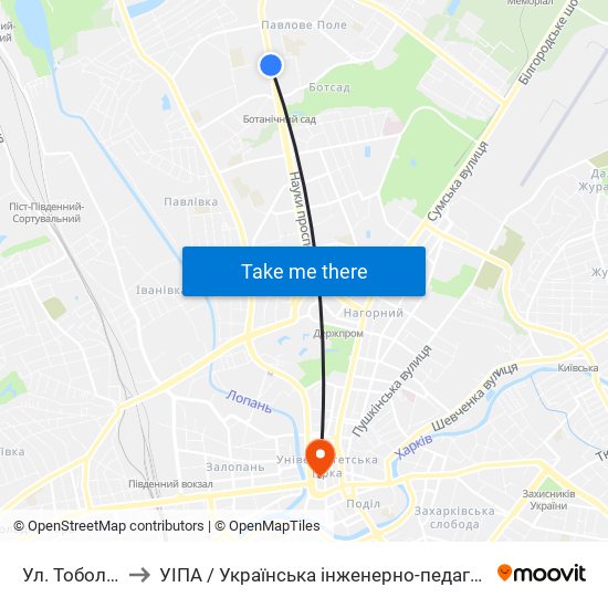 Ул. Тобольская to УІПА / Українська інженерно-педагогічна академія map