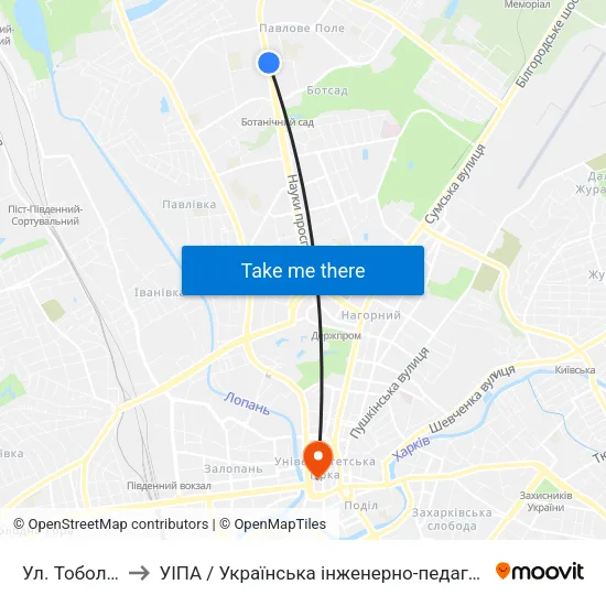 Ул. Тобольская to УІПА / Українська інженерно-педагогічна академія map