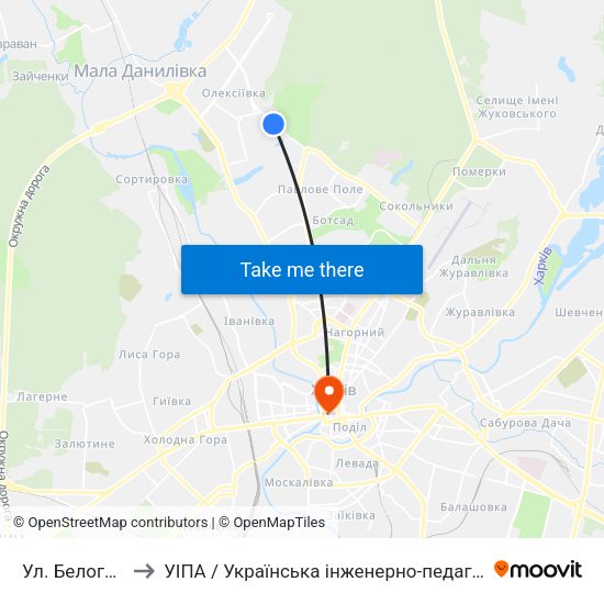 Ул. Белогорская to УІПА / Українська інженерно-педагогічна академія map