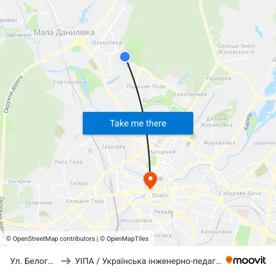 Ул. Белогорская to УІПА / Українська інженерно-педагогічна академія map