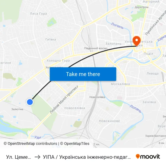 Ул. Цементная to УІПА / Українська інженерно-педагогічна академія map