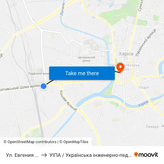 Ул. Евгения Котляра to УІПА / Українська інженерно-педагогічна академія map