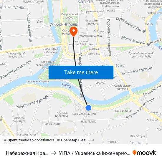 Набережная Красношкольная to УІПА / Українська інженерно-педагогічна академія map