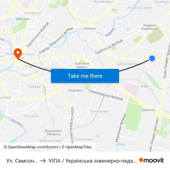 Ул. Самсоновская to УІПА / Українська інженерно-педагогічна академія map
